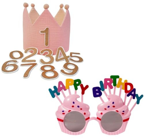 QFEHTHSK 1 Pieza De Corona De Cumpleaños para Niños, 1 Pieza De Gafas De Feliz Cumpleaños, Corona De Cumpleaños De Muselina, Sombrero De Decoración De Fiesta De Cumpleaños