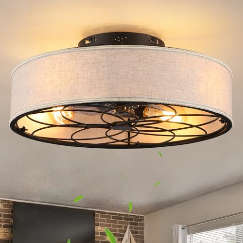 XUDOM Ceiling Fan Modern, Industrial, 20 Inch, Metallic, 4 LED Lights, Remote Control, Semi-Flush Mount, Indoor