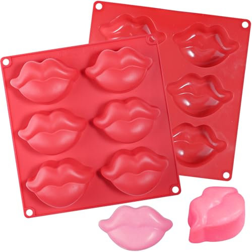 Kamehame Lips Silicone Molds, 2 Pack Hot Lips Soap Molds, 3D Red Lips Silicone Molds Chocolate Candy Bath Bomb Lotion Bar Mould Ice Cube Tray Cupcake Cake Baking Pan for Valentine's Day