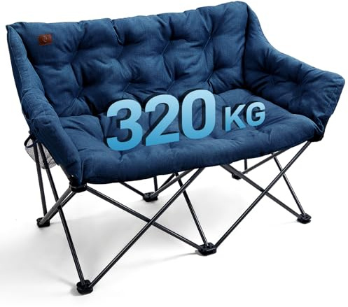 EVER ADVANCED Campingstol hopfällbar för 2 personer, hopfällbar soffa 320 kg, lastbar, lyxig fällstol XXL 2-sits, campingsoffa tjock vadderad högt ryggstöd extra lång för utomhus trädgård balkong