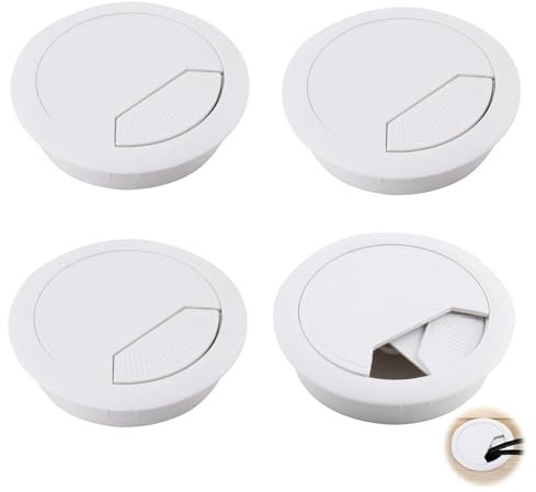 4 Pièces Passe Cable Bureau, Cache Cable,60mm Cache Cable Bureau, Blanc Cache,Câble en Plastique pour Tables, Passe Cable Mural,Organiseur de Fil pour un Bureau Propre et Ordonné