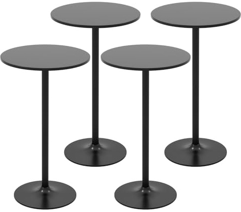 COSTWAY Round Bistro Table Set of 4, Height Adjustable Bar Height Cocktail Table, High Top Pub Table Snack Table with Heavy-Duty Metal Base for Home Bar, Dining Room, Restaurant, Black