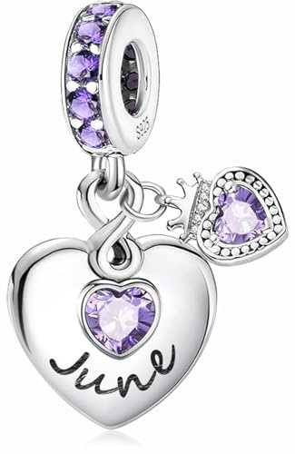 MSPOVOF Pierre de naissance Charm Pendentif Coeur 925 Charms en argent sterling Compatible Bracelets européens pour femmes