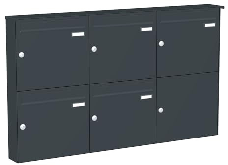 KNOBLOCH Briefkastenanlage | Aufputz | 5-Fach | Anthrazit RAL 7016 | senkrecht | optional 2. Namensschild & 3 Schlüssel