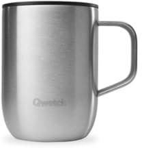 QWETCH - Taza Térmica de Acero Inoxidable Reciclado con Asa - Inox 350 ml - Taza Térmica para Café y Té - Mantiene 6h Caliente & 12h Frío - Tapa Deslizante Antiderrames & Compatible con Infusores