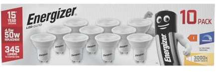 Energizer GU10 LED Bulbs Warm White 3000K Light Bulb Pack of 10 – 50W Halogen Spotlight Bulb Equivalent – 345LM Energy Saving GU10 Dimmable LED Bulbs