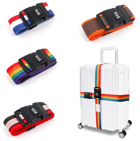 Kofferbänder,koffergurte 4 stück, kofferband auffällig, Luggage Strap with Combination Lock, Adjustable Luggage Strap Strap, Luggage Strap