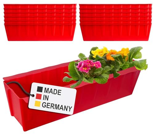 Hossi's Wholesale 12 europaletter blomlådinsatser | 37,3 cm röd | växtlåda för europeisk pallpall | balkonglåda | blomkruka | tillverkad av robust plast | tillverkad i Tyskland