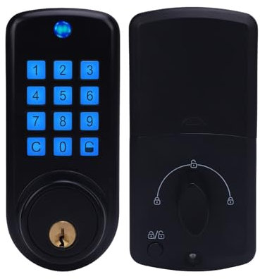 Swokely Cerradura inteligente, cerradura de puerta de entrada sin llave, llave mecánica de contraseña, 2 métodos de desbloqueo, cerradura electrónica automática con código de 4-16 dígitos para 35-55