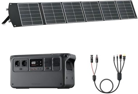 （Preparar adaptador MPPT por cuenta propia）Estación de energía portátil DJI Power 1000, 1024 Wh generador solar con 1×panel plegable 200W, para camping/caravanas, carga rápida 70 min.