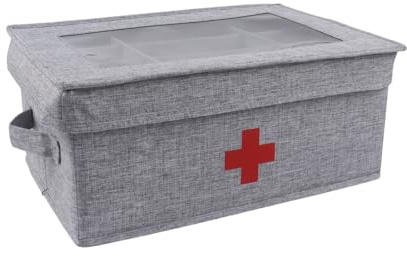 Hausapotheke Box Grau Stoff mit Fächern Medikamenten Aufbewahrung Organizer