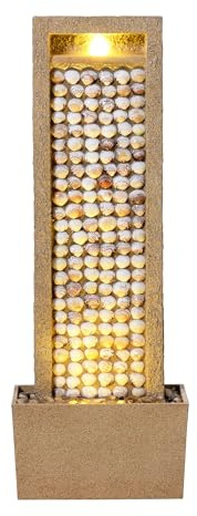 Teamson Home Garden Outdoor Water Feature Tall Waterfall Water Fountain With Warm LED Lights Layered Rock Design Seashells | LED Lights, Seashells Design