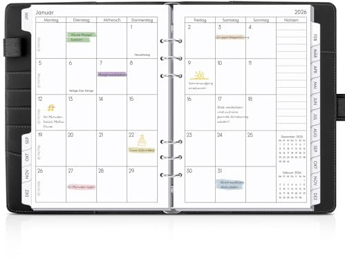 SKYDUE Kalender Ringbuch A5 Nachfüllbar,Ringbuch A5 Nachfüllbar, Planer 2026,Terminplaner 2026 Perfekt Für Schüler Und Berufstätige(Schwarz)