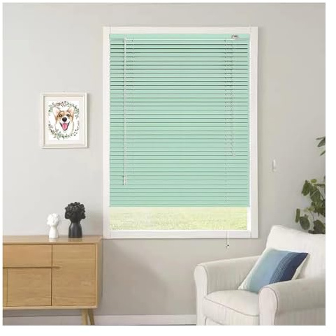 Veneziana in Alluminio, Tende Veneziane da Interno in Alluminio per Finestre e Porte, 25mm Lamelle Persiane Orizzontali Oscuranti per Casa o Ufficio, Fissaggio al Muro e al Plafone(Green)