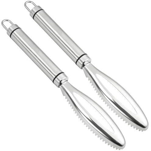 yeeplant Serrated Stainless Steel Fish Scaler Remover with Ergonomic Handle, 2 Pcs Set Fish Cleaning