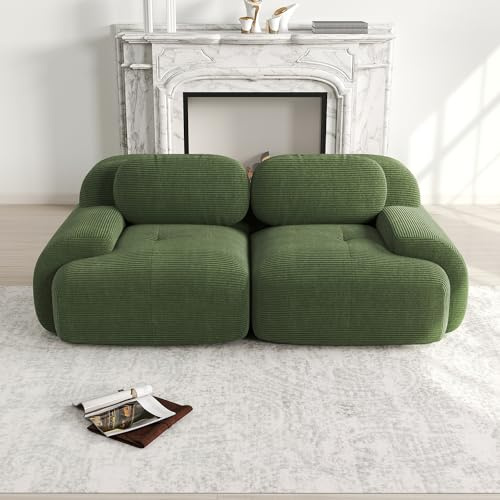Rvjiahe 82'' Loveseat-Sofa aus Cordstoff， modular kombinierbar mit geschwungenen Armlehnen und Rutschfester Unterseite， hochelastische Polsterung für Wohnzimmer， Schlafzimmer und Heimkino Grün (Grün)