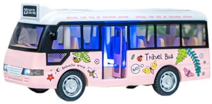 SZLIFE City Bus Giocattolo Veicolo Diecast Autobus Modellino Inerziale con Effetti Suono Luce Porta Apribile Materiale Sicuro per Bambini Adatto a Ragazzi Ra, Rosa