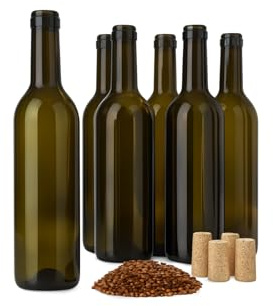 Taninea Botellas de vidrio vacías 375 ml Ámbar – Pack 18 con corchos cónicos y lacre color cobre – Bordelesa (Media botella 37,5 cl) para vino