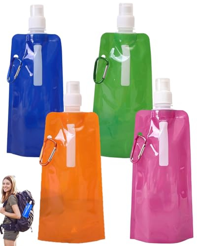 UEAVOID Lot de 4 Gourdes Pliables 500ml (4 couleurs) – Flasque Running Souple, Réutilisable & Anti-Fuite pour Trail, Sport, Randonnée, Voyage.