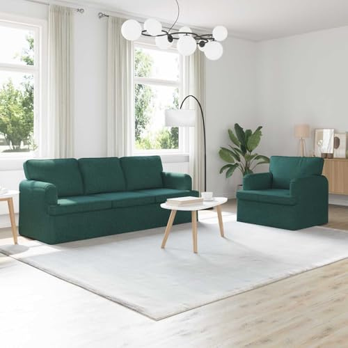 Teenpull Dunkelgrüne Sofa Garnitur 2-teilig 201 x 80 x 85 cm Stoff, Metallrahmen, ergonomische Sitzpolster für Wohnzimmer, Schlafzimmer, zweisitzer und dreisitzer