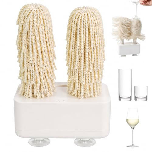 Automatic Wine Glass Cleaner Machine, 600 RPM Electric Glass Polisher with Dual Microfibre Brushes, 360° Glassware Cleaner for Home Bar, Catering & Kitchen white