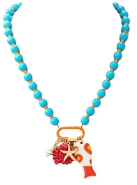 Dazhua Boho färgglada pärlhalsband, sjöstjärna snäcka charm (Blå)