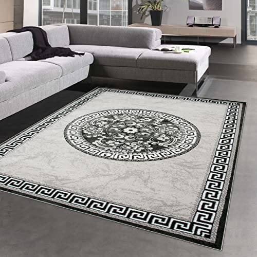 Carpetia Orientalisk matta med kant och glittergarn, OEKO-TEX, gräddgrå, 200 x 280 cm
