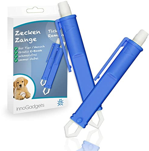 innoGadgets® Zeckenzange [2X] | Zecken entfernen im Handumdrehen | mit Micro-Haken | Blau