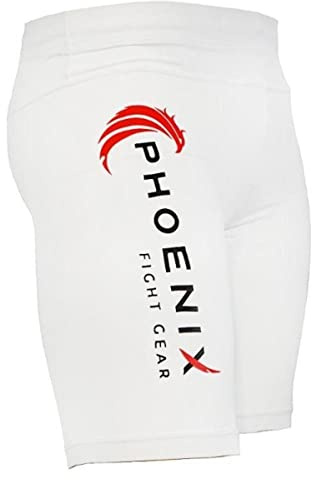 Phoenix Fight Gear Rise Vale Tudo Shorts for Men, MMA Gear Compression Mixed Martial Arts Shorts, Martial Arts Apparel Grappling Lycra Shorts in Yellow, Gray, Blue, Black and White (White, Medium)