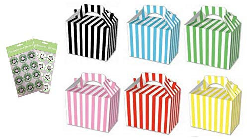 CANDY STRIPED BOX PARTY MEAL FOOD PICNIC GIFT BOXES WITH SEAL STICKERS (Mixed, 20)