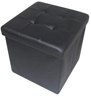 HomeHarmony® Quilted Top Folding Storage Ottoman Seat, Stool, Toy Storage Box Faux Leather (Black, Medium)