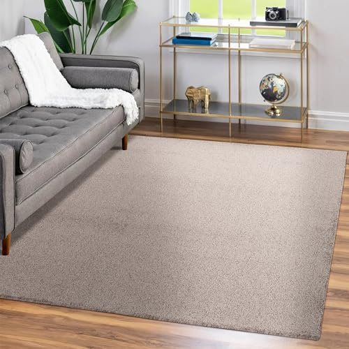 Teppium Moderner Kurzflor Teppich Wohnzimmer 120 x 170 cm Beige - Waschbarer Teppich Dichtere, Flauschig, Extra Weich und Einfarbig - für Schlafzimmer, Esszimmer oder Küche