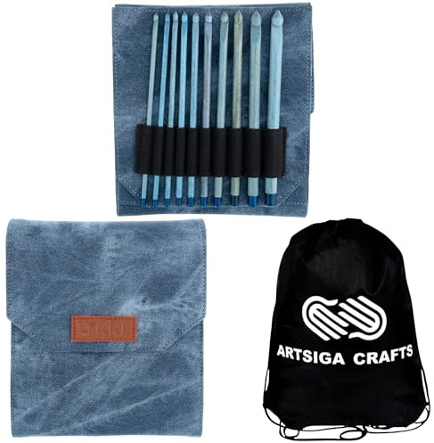 Lykke Indigo Häkelnadel-Set, 15 cm, Birkenholz, US-Größen E-4, F-5, G-6, 7, H-8, I-9, J-10, K-10,5, L-11 und M-13, inklusive Indigo-Denim-Tasche mit Projekttasche