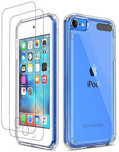 ULAK iPod Touch 7 Hülle, iPod Touch 5/6 Hülle Durchsichtig mit 2 Schutzfolie Crystal Clear Schutzhülle Transparent Soft TPU Bumper Hard Case Cover für Apple iPod Touch 5/6/7 - Kristall Klar