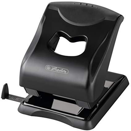Herlitz 50025428 Aktenlocher 4mm mit Anschlagschiene, schwarz, 1 Stück