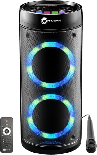 N-GEAR LPG26R Let's Go Party Bluetooth-Lautsprecher mit Karaoke-Mikrofon, LED Disco, Power Bank, Leistung 600 W (40 W RMS), Black