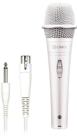 CAROL E dur-916S White XLR Wired Vocal Microphone for Singing – Dynamic Supercardioid Mic with Dual Shock Mount System for Karaoke, Stage & Public Speaking, Includes Mic, 4.5m XLR Cable & Switch