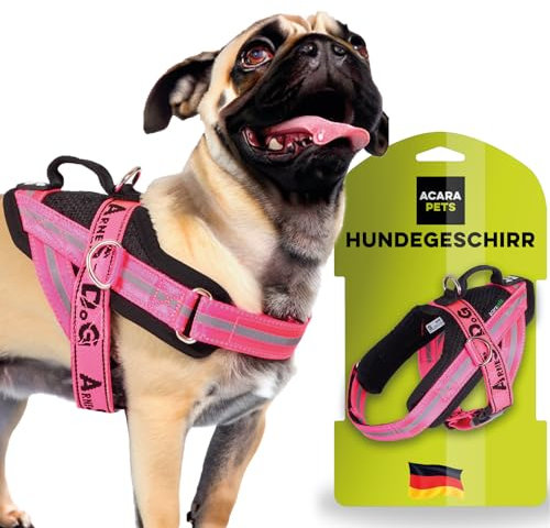 Hundegeschirr mit 3 Metallringankern zur Befestigung an der Brust oder Brust des Hundes, ohne den Hals des Hundes zu ersticken. (Rosa, S)