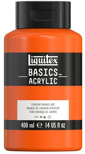 Liquitex 8870317 Basics – akrylfärg, monopigmenterade konstnärspigmenterade ljusäkta, medelviskositet, arkivkvalitet, sidenglänsande finish, 400 ml flaska – kadmiumorange nyans