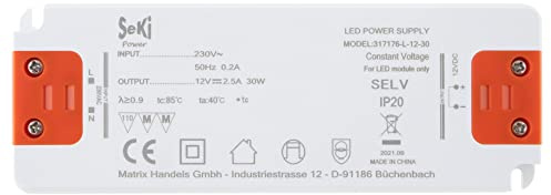 SeKi LED-Netzteil L-30-12 - 12V - 2,5A - 30W; LED Treiber - Transformator - Netzteil - Driver - Trafo, weiss, 30 Watt (2,5A)