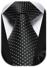 HISDERN Mens Black Tie Polka Dot Ties and Pocket Square Set Formal Classic Elegant Necktie & Handkerchief for Business Wedding Party