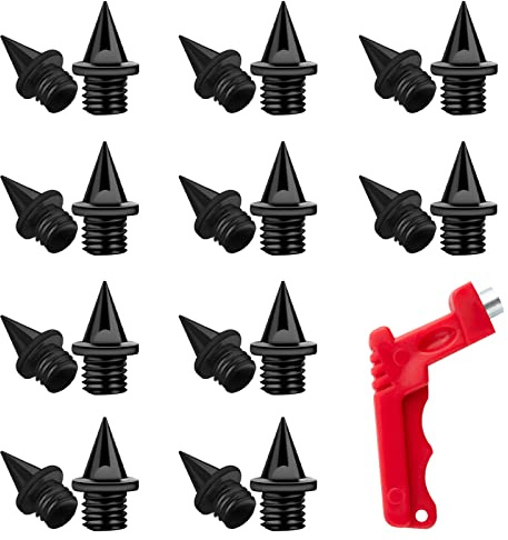 LUTER 20pcs 6,35mm(1/4 Pouces) Pointe Athlétisme avec Clé à Pointes Replacement en Acier Inoxydable Pointe Piste pour Chaussures de Sport Track Saut en Longueur et Sprint Sur le Terrain (Noir)