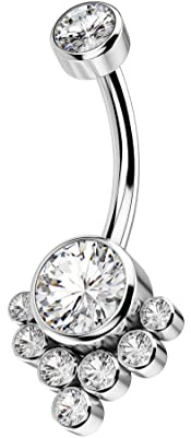 CM Crareesi Mania Piercing per ombelico in titanio G23, in titanio solido, gioielli per piercing all'ombelico con zirconi trasparenti, barre per ombelico, barre per piercing per donne, 14G con