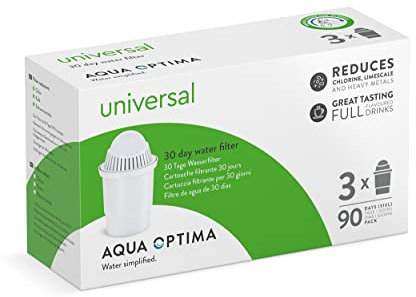 Aqua Optima Classic Round Water Filter Cartridges 3 Pack - Fits Brita Classic Jugs* - Reduces Limescale, Chlorine and Other Impurities (Packaging May Vary)