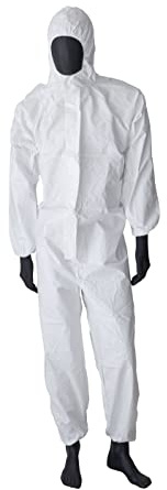 Virsus Schutzanzug für Chemikalien 0909 Farbe weiß aus Polypropylen 57 g, III Kat. Typ 5 und 6, 2-lagiger Verschluss, elastische Handgelenke für DIY-Chemikalien, verschiedene Größen (XL)