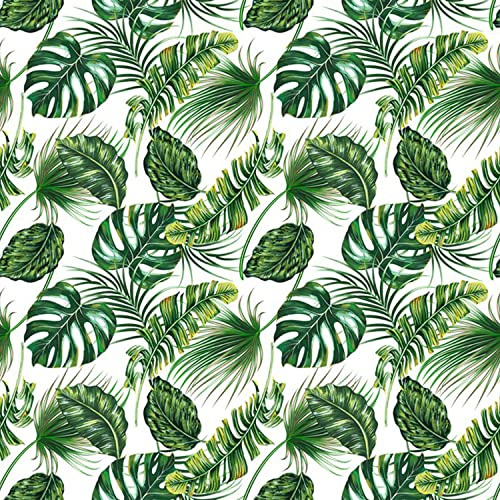 Palm Leaves Fabric by The Yard Hawaiian Upholstery Fabric Monstera Banana Leaves Indoor Outdoor Fabric Summer Tropical Leaves Decorative Fabric, Craft Patchwork, DIY, Green White 1 Yard