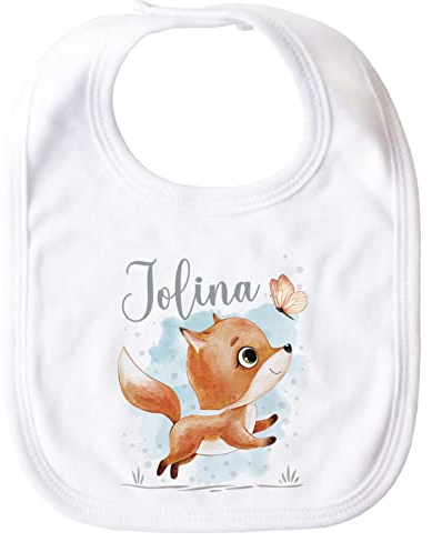 SpecialMe® personalisiertes Baby Lätzchen mit Namen Tiermotive Bär Hase Fuchs personalisierte Geschenke Baumwolle Weiss Unisize