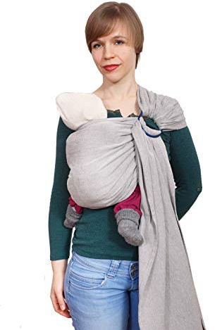 Madame Jordan Ring sling Tragetuch ab Geburt - Biobaumwolle - pur grey/silber/grau - ohne Knoten - einfach anzulegen & inkl. Beratung