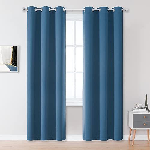 DUALIFE Türvorhänge, verdunkelnd, 203,2 cm Länge, 2 Paneele, Ösen, Sonnenschutz, Raumverdunkelung, Lange, dünne Vorhänge für Schlafzimmer, Tür, Tür, Breite 86 cm, Nachtblau