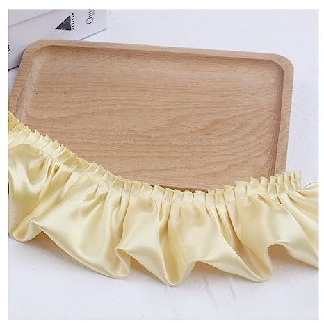 Yurosiay 15m×5.5cm Satin Plissee Spitzenborte Doppelte Bunt Rüschen Plissee Borte Gekräuselte Satin Spitzenband Rüschenborte zum Nähen Satin Rüschenbesatz für DIY Nähen Basteln Gold